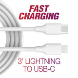 3' Lightning to USB-C Fast Cable - White MFi