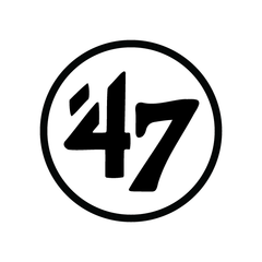 Black number '47' in a circle on a white background
