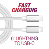 6' MFi Braided Lightning to USB-C Fast Cable | White