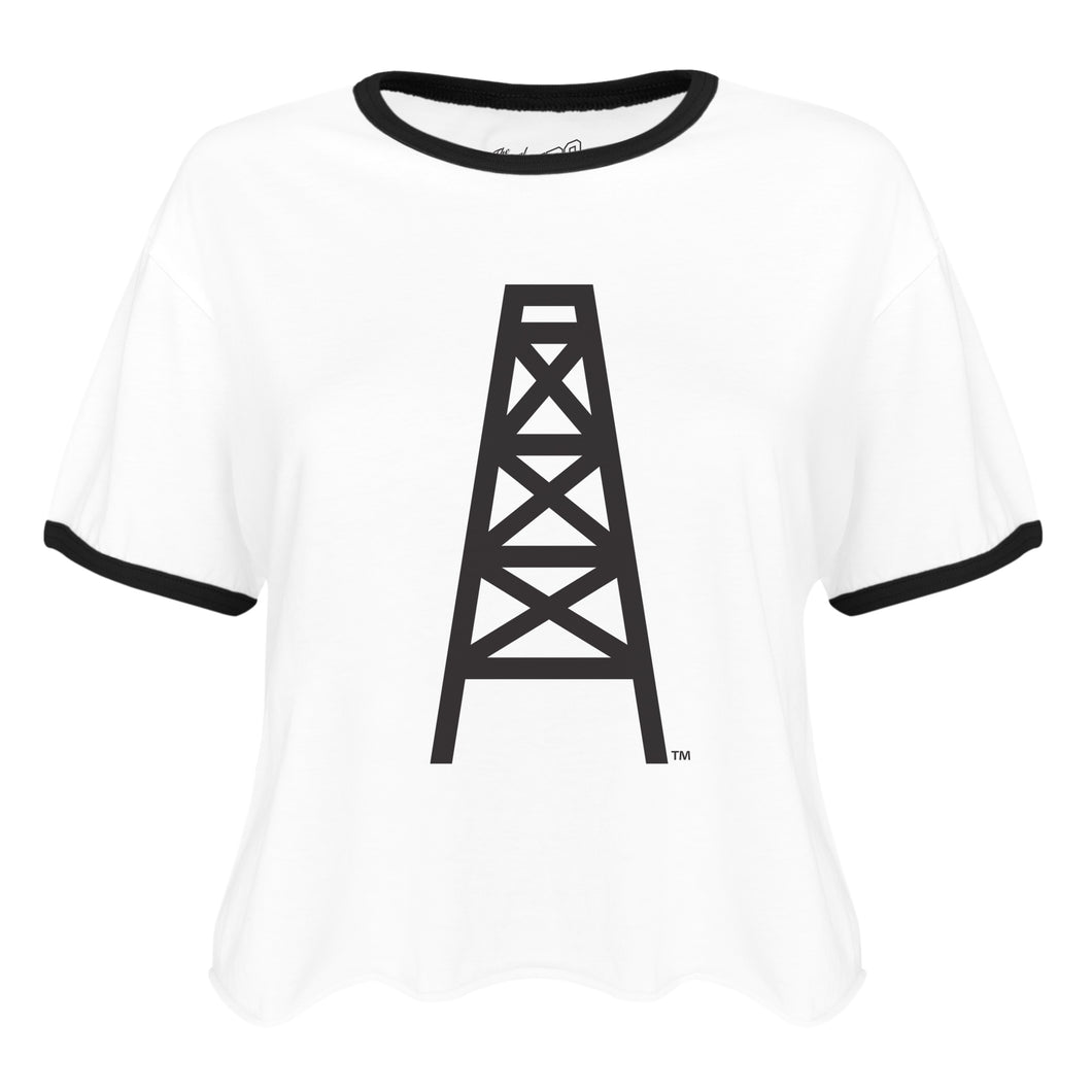 Ladies Cutoff Ringer Tee | White