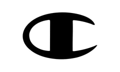 Black logo on a white background